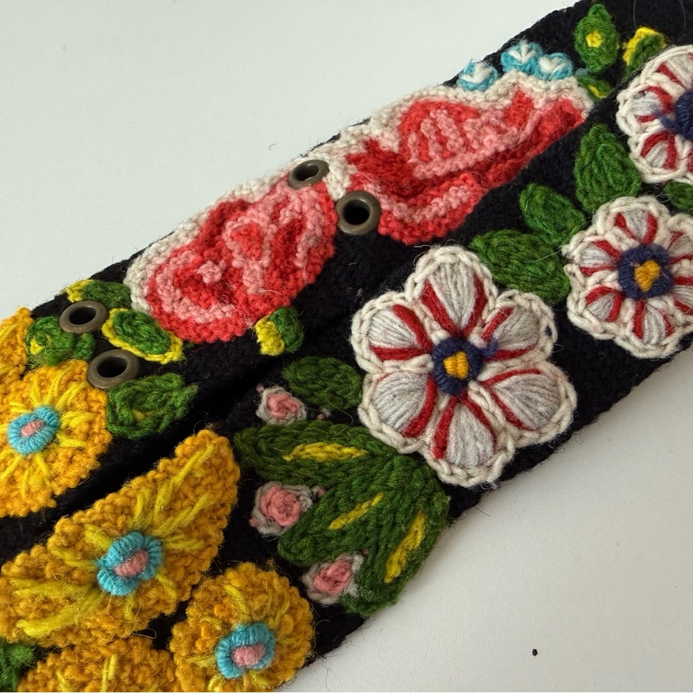 Jenny Krauss Floral Wool Belt Hand Embroidery Wildflowers Boho Artisan Festival